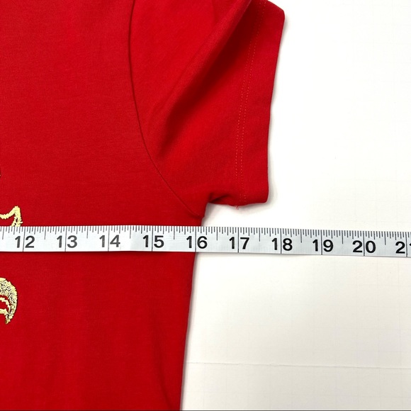 Roberto Cavalli Red Glitter Gold Logo Tee Size M - Picture 13 of 14